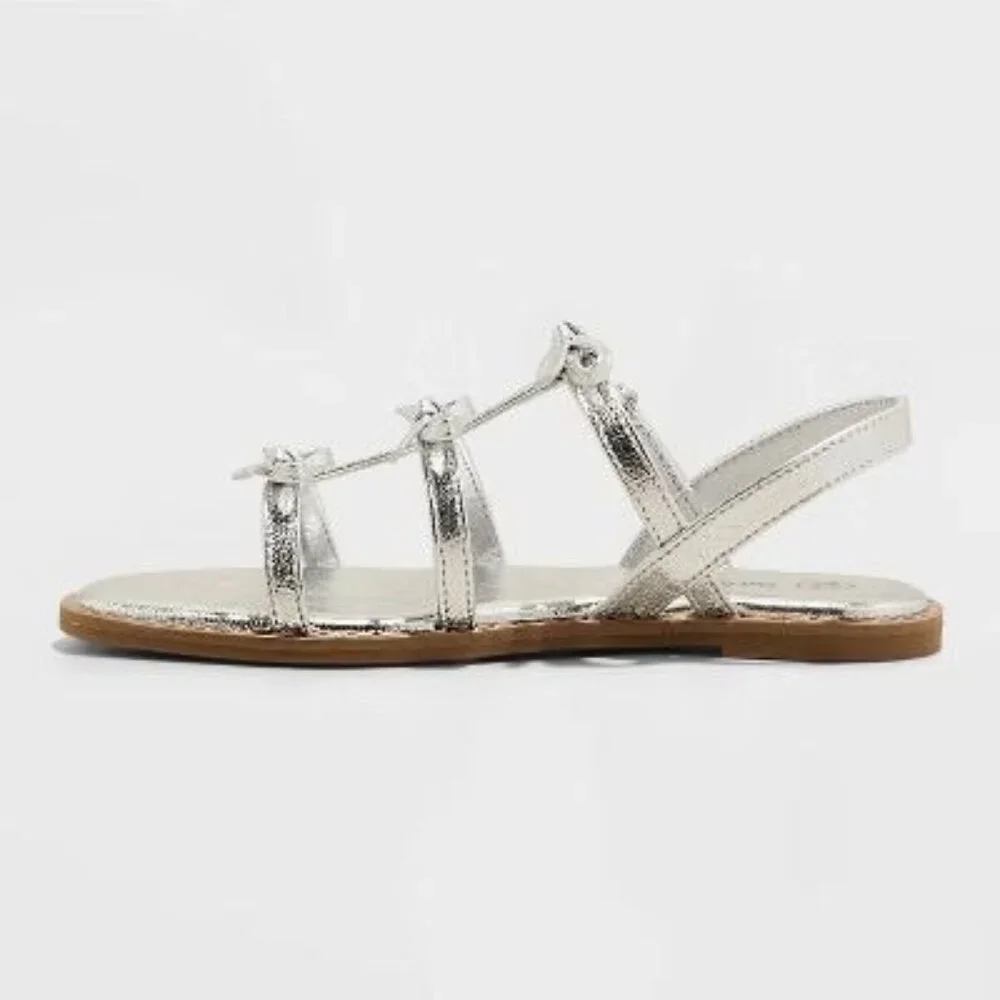 NEW Cat & Jack Kids' Aria Bow Sandals - Silver - Size 5